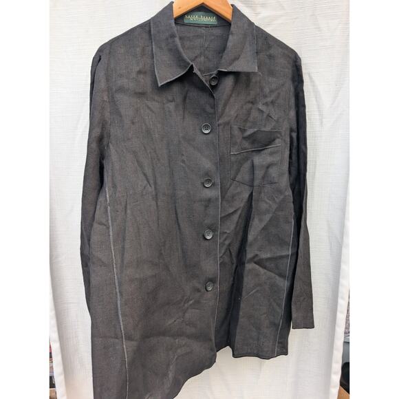Harve Benard By Benard Holtzman Womens Linen Button Down Shirt L/XL Exposed Seam - Picture 2 of 6